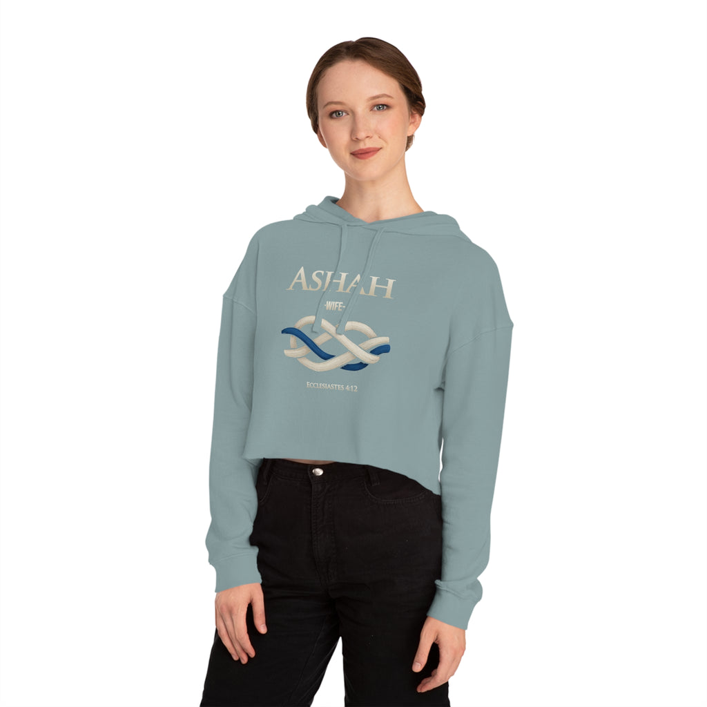 Cropped Hoodie — 'ASHAH' Elegant Knot Graphic Women's Cropped Hooded Sweatshirt