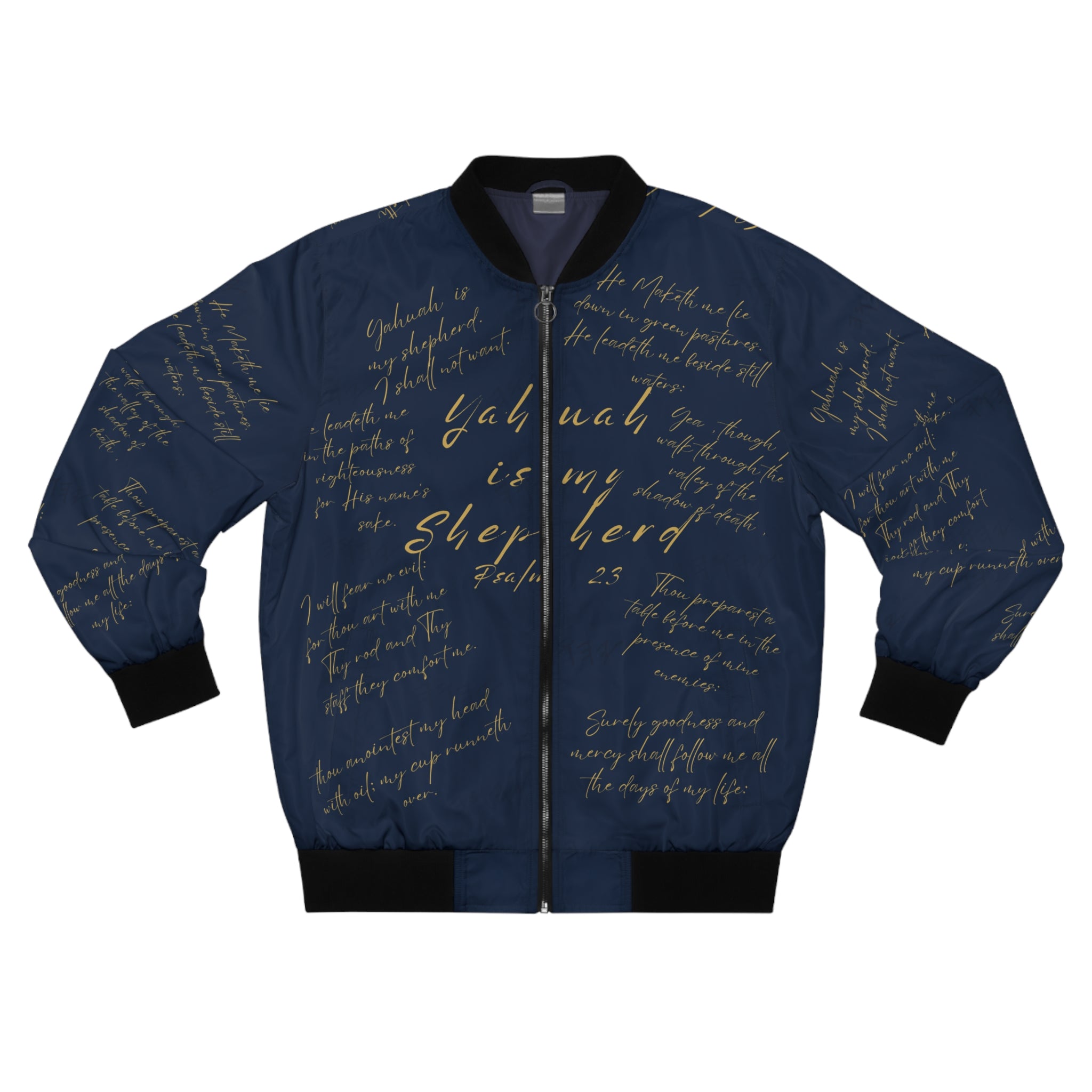🧥 Yah is My Shepherd | Psalm 23 Bomber Jacket Priestly Navy