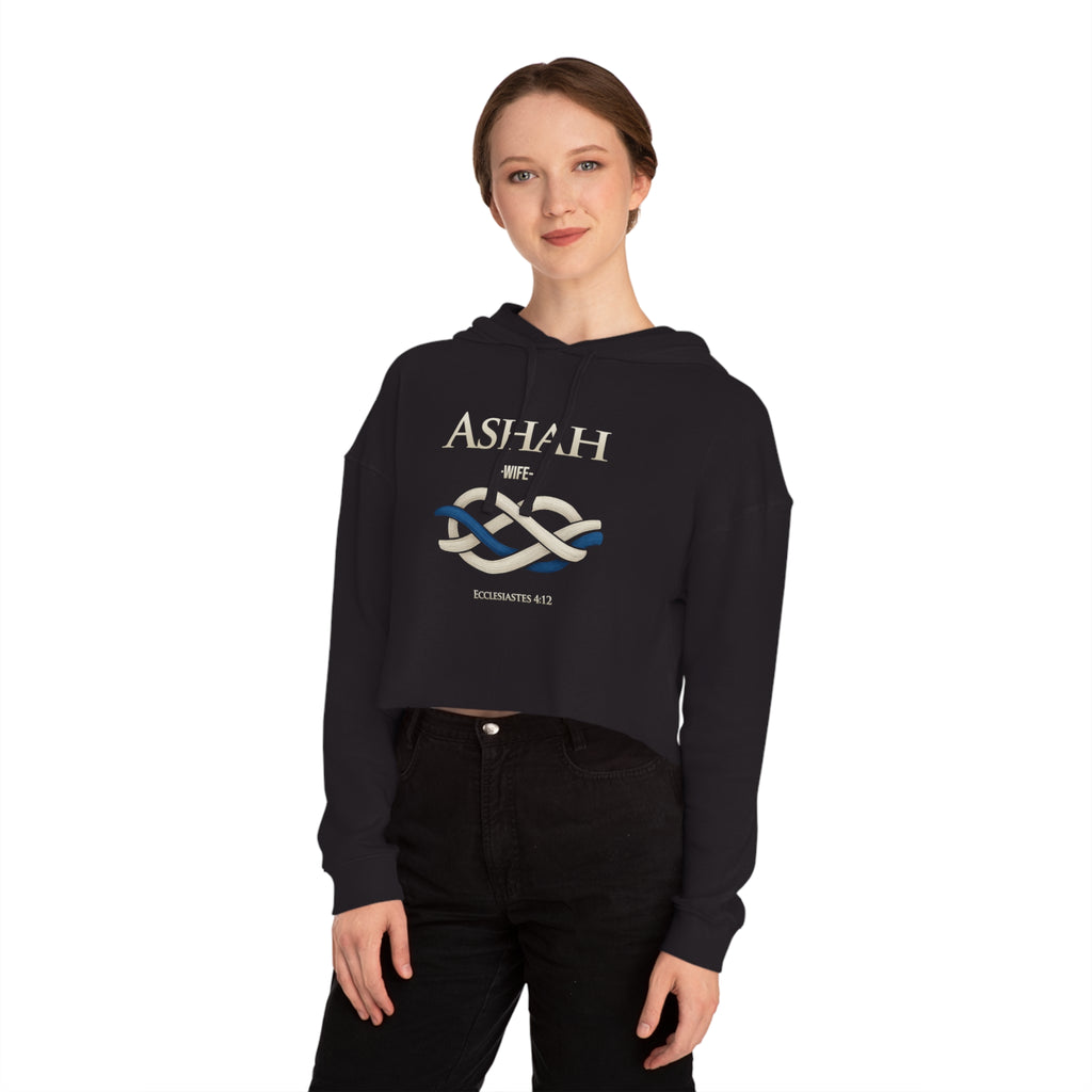 Cropped Hoodie — 'ASHAH' Elegant Knot Graphic Women's Cropped Hooded Sweatshirt