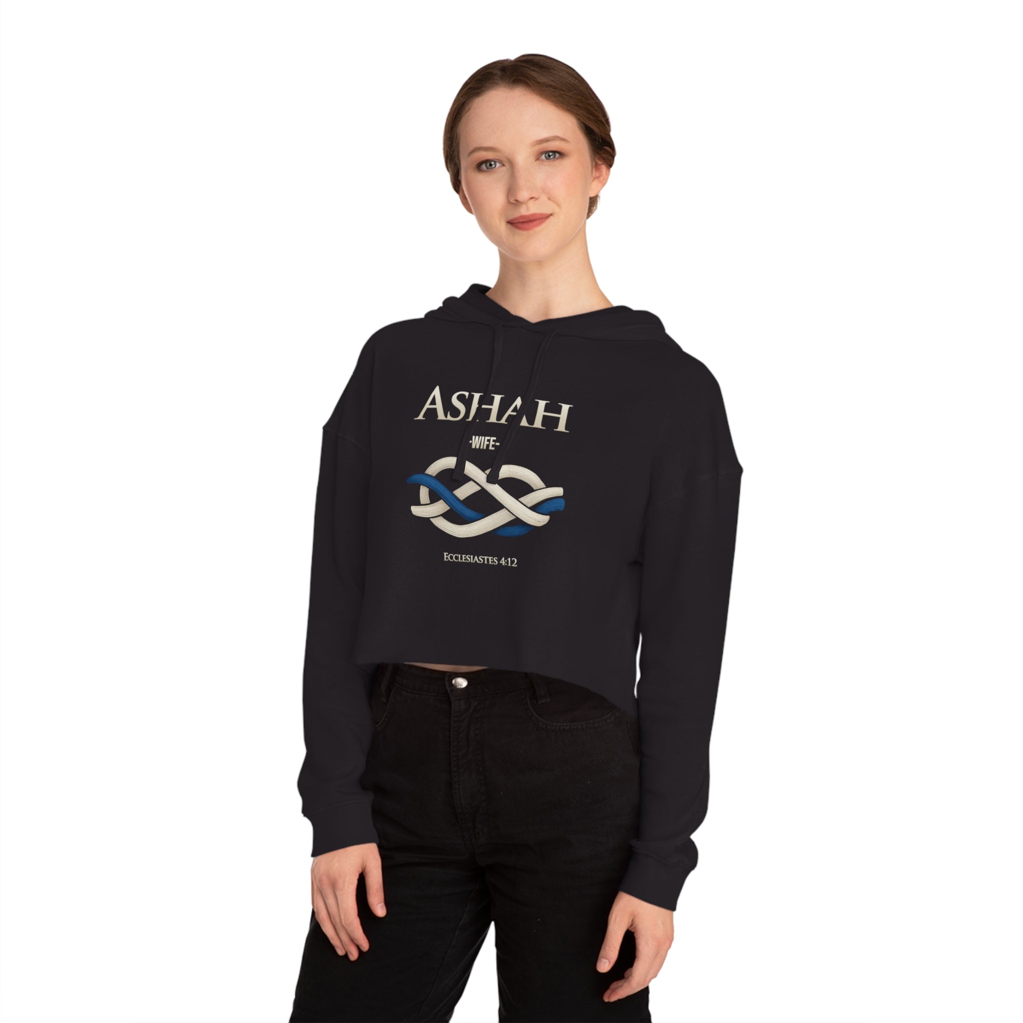 Cropped Hoodie — 'ASHAH' Elegant Knot Graphic Women's Cropped Hooded Sweatshirt