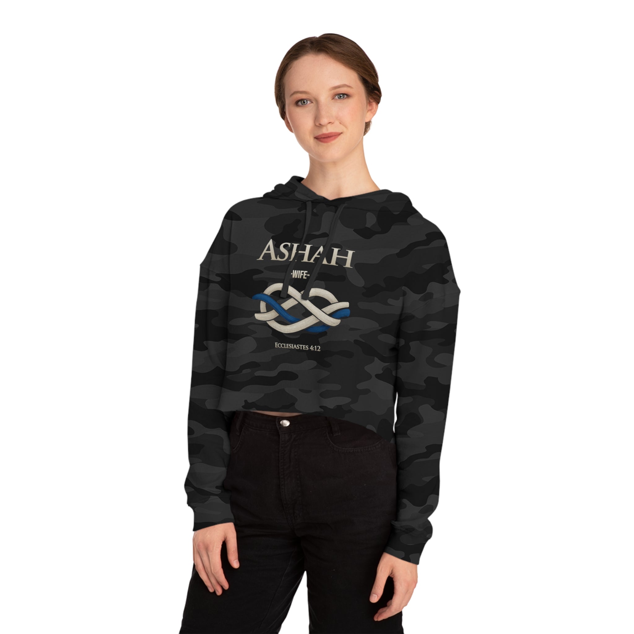Cropped Hoodie — 'ASHAH' Elegant Knot Graphic Women's Cropped Hooded Sweatshirt