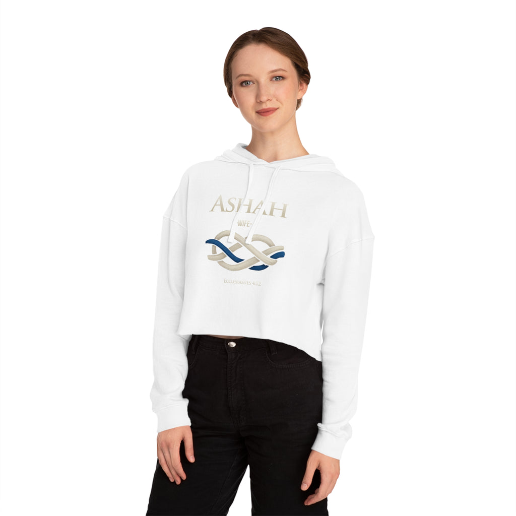 Cropped Hoodie — 'ASHAH' Elegant Knot Graphic Women's Cropped Hooded Sweatshirt