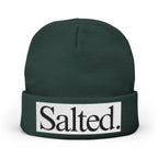 Salted. Embroidered Knit Beanie — Minimal Text Winter Hat