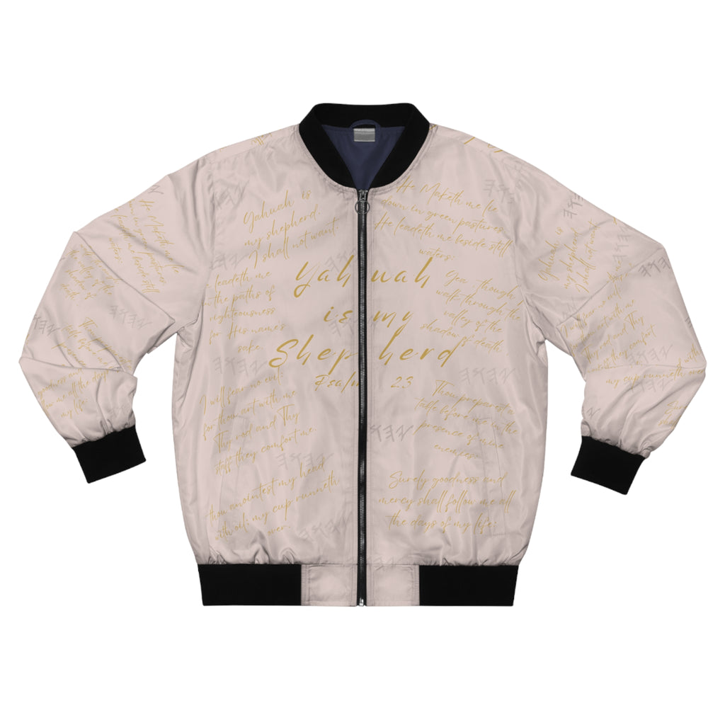 🧥 Yah is My Shepherd | Psalm 23 Bomber Jacket Priestly Navy Parchment Blush