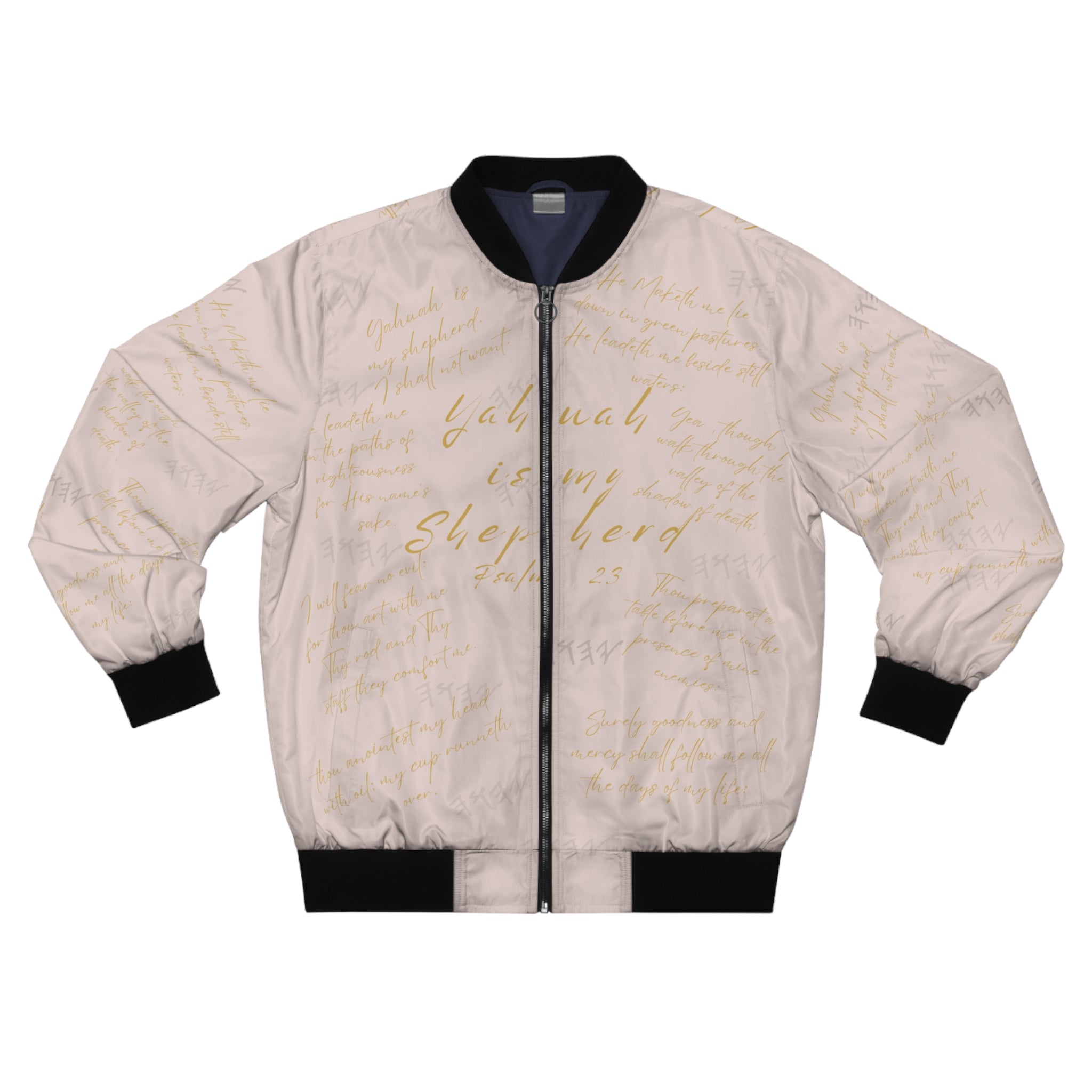🧥 Yah is My Shepherd | Psalm 23 Bomber Jacket Priestly Navy Parchment Blush