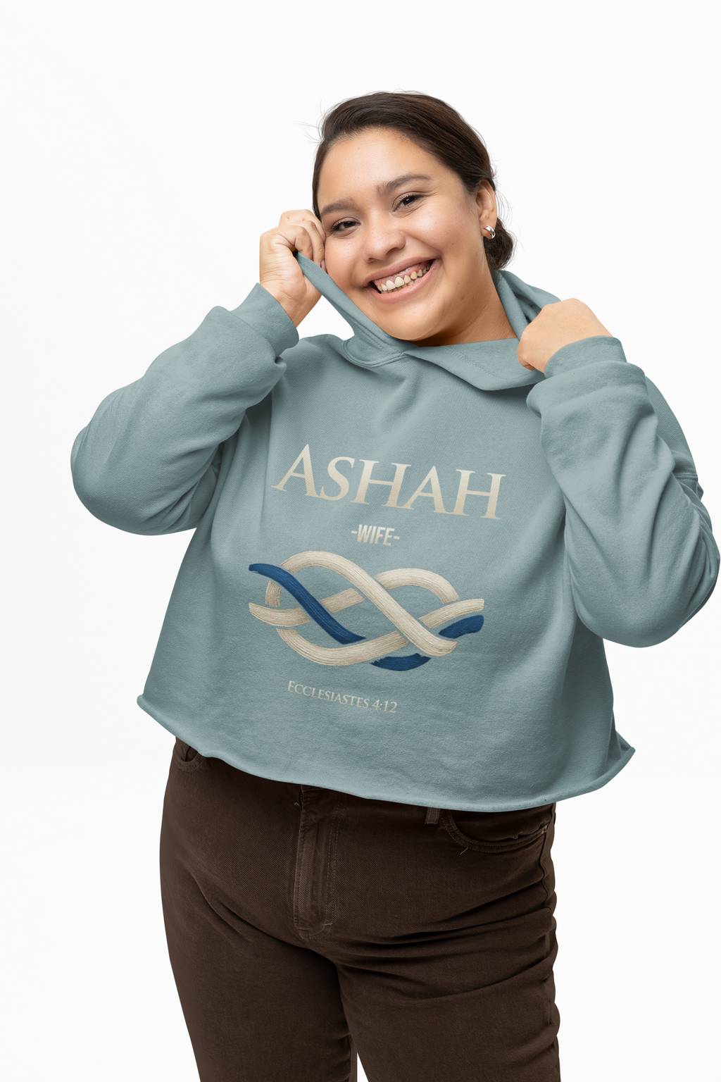 Cropped Hoodie — 'ASHAH' Elegant Knot Graphic Women's Cropped Hooded Sweatshirt