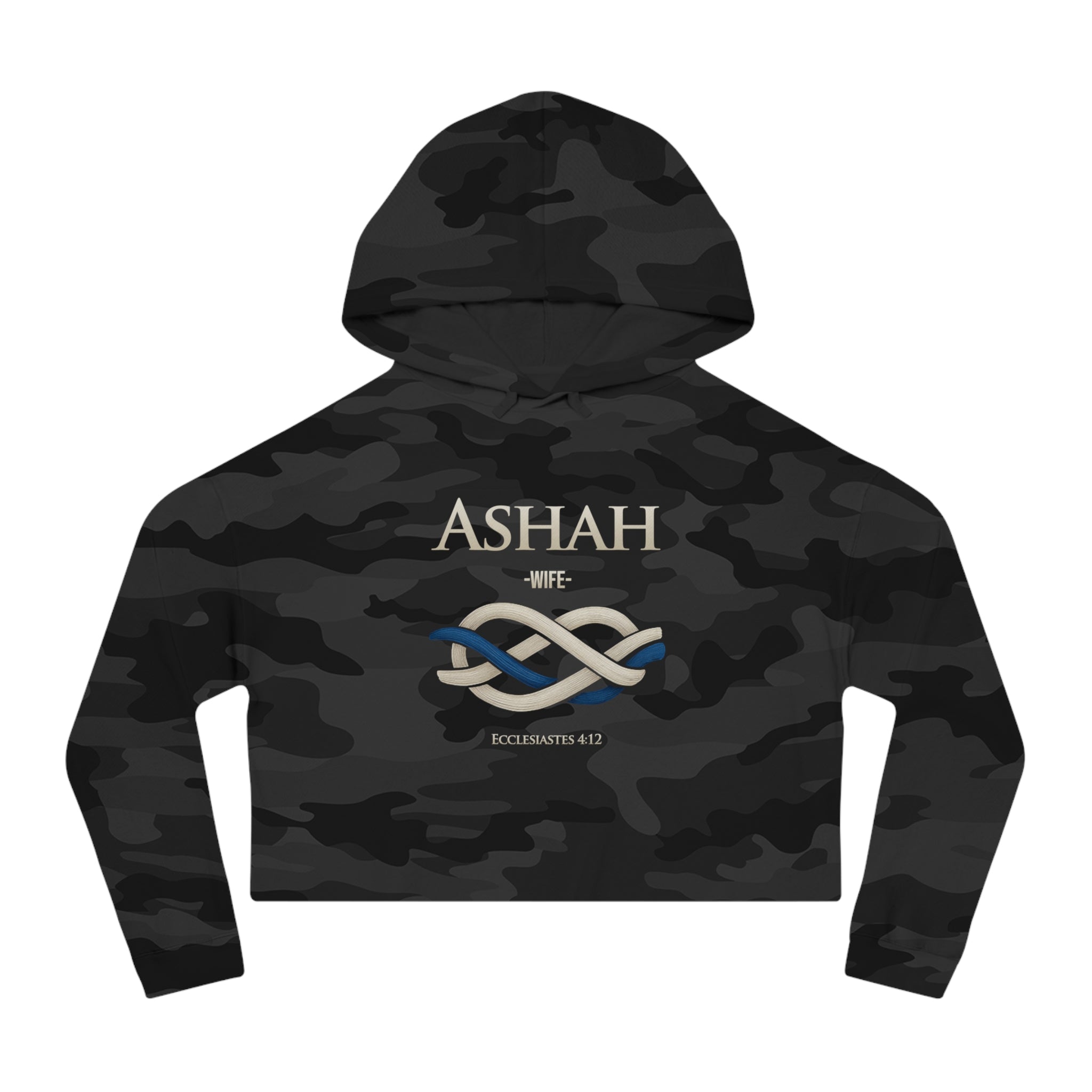 Cropped Hoodie — 'ASHAH' Elegant Knot Graphic Women's Cropped Hooded Sweatshirt