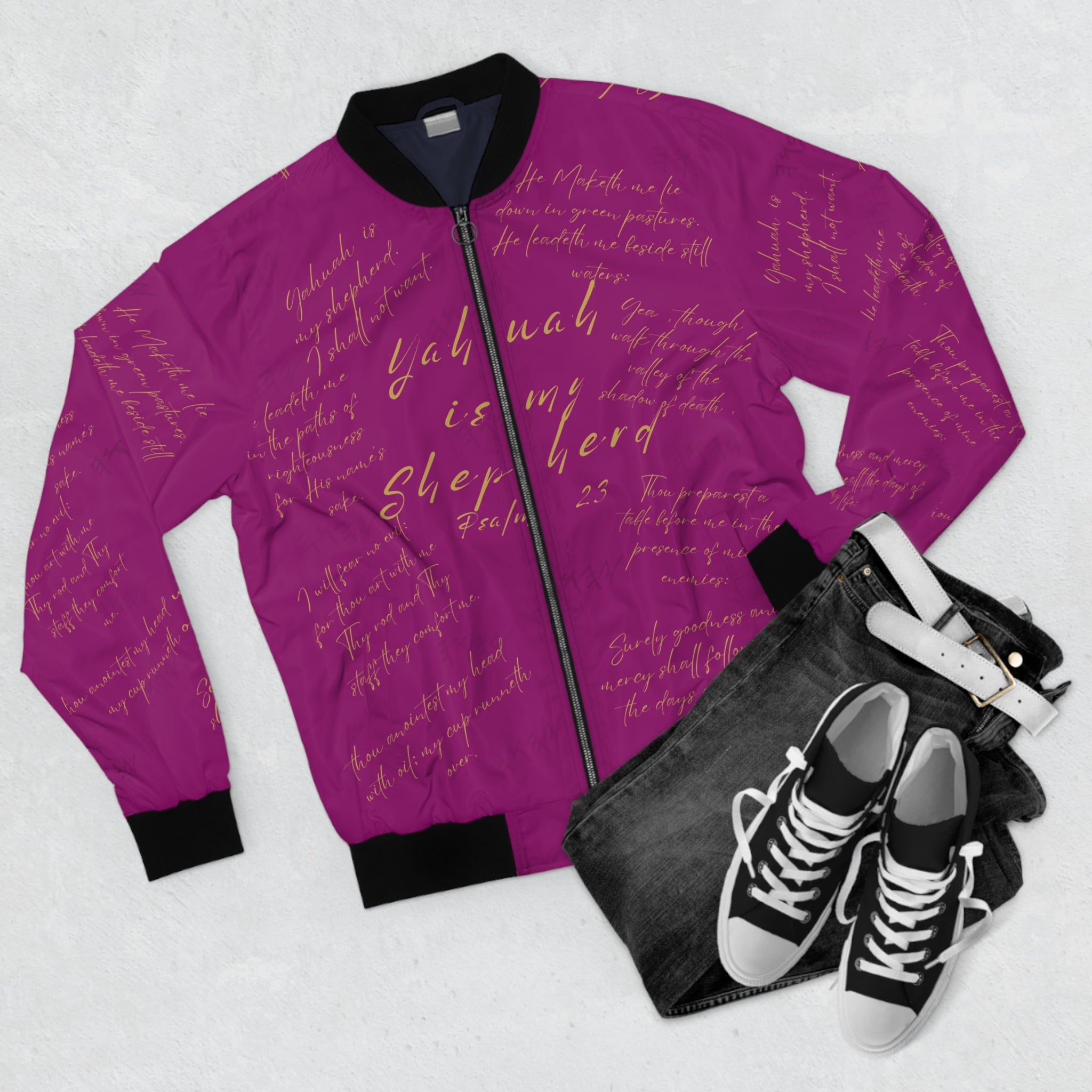 🧥 Yah is My Shepherd | Psalm 23 Bomber Jacket Salted Magenta