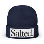 Salted. Embroidered Knit Beanie — Minimal Text Winter Hat
