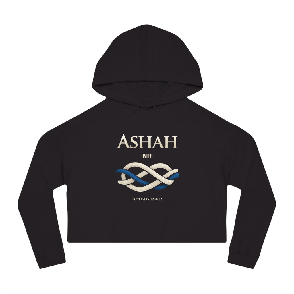 Cropped Hoodie — 'ASHAH' Elegant Knot Graphic Women's Cropped Hooded Sweatshirt